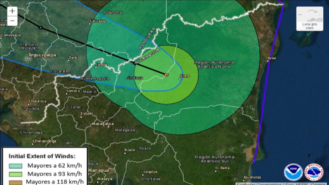 Ilustración 1 Mapa vientos tormenta tropical Eta 04 nov 