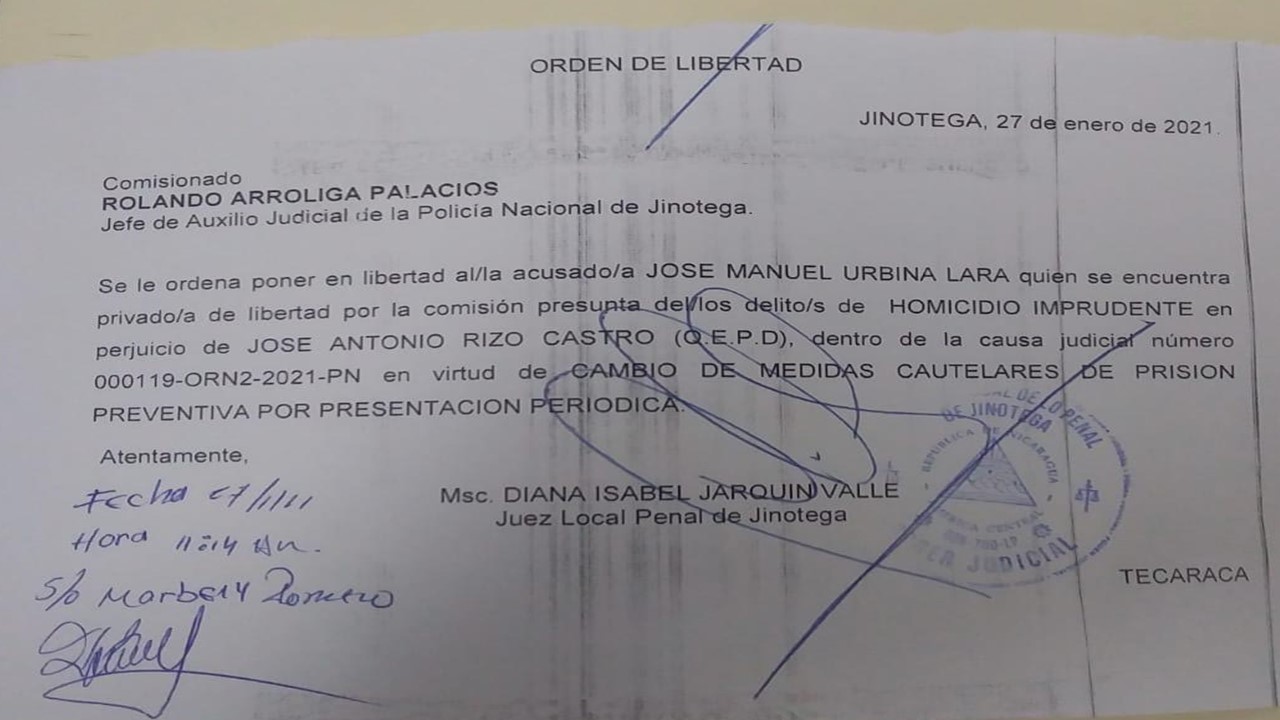  Orden de Libertad al Abogado Manuel Urbina Lara 