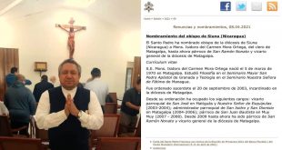 Monseñor Isidro Mora es nombrado obispo de la Diócesis de Siuna
