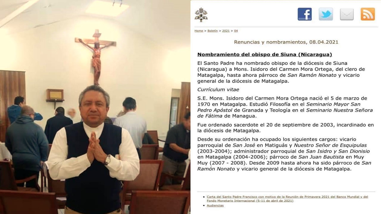 Monseñor Isidro Mora es nombrado obispo de la Diócesis de Siuna 